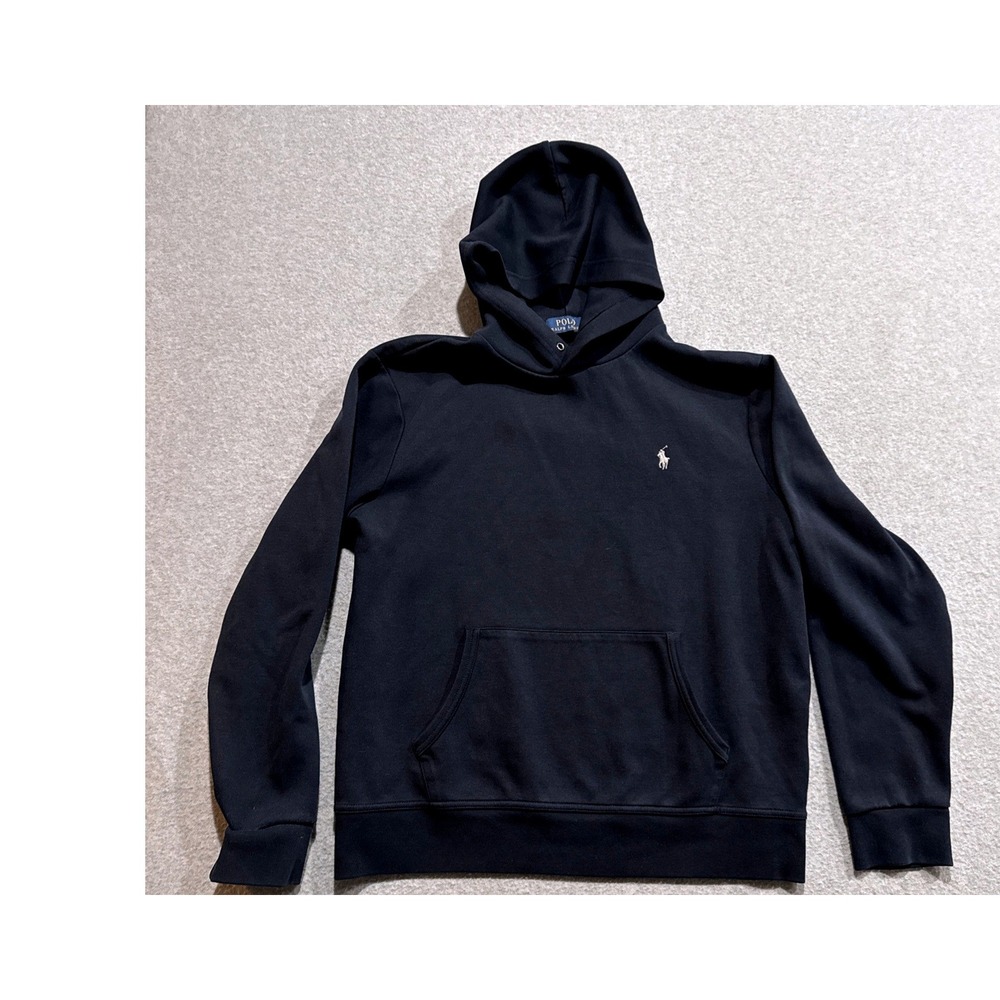 Polo Ralph Lauren Mens Navy Blue Double Knit Pullover Hoodie Sweatshirt Large